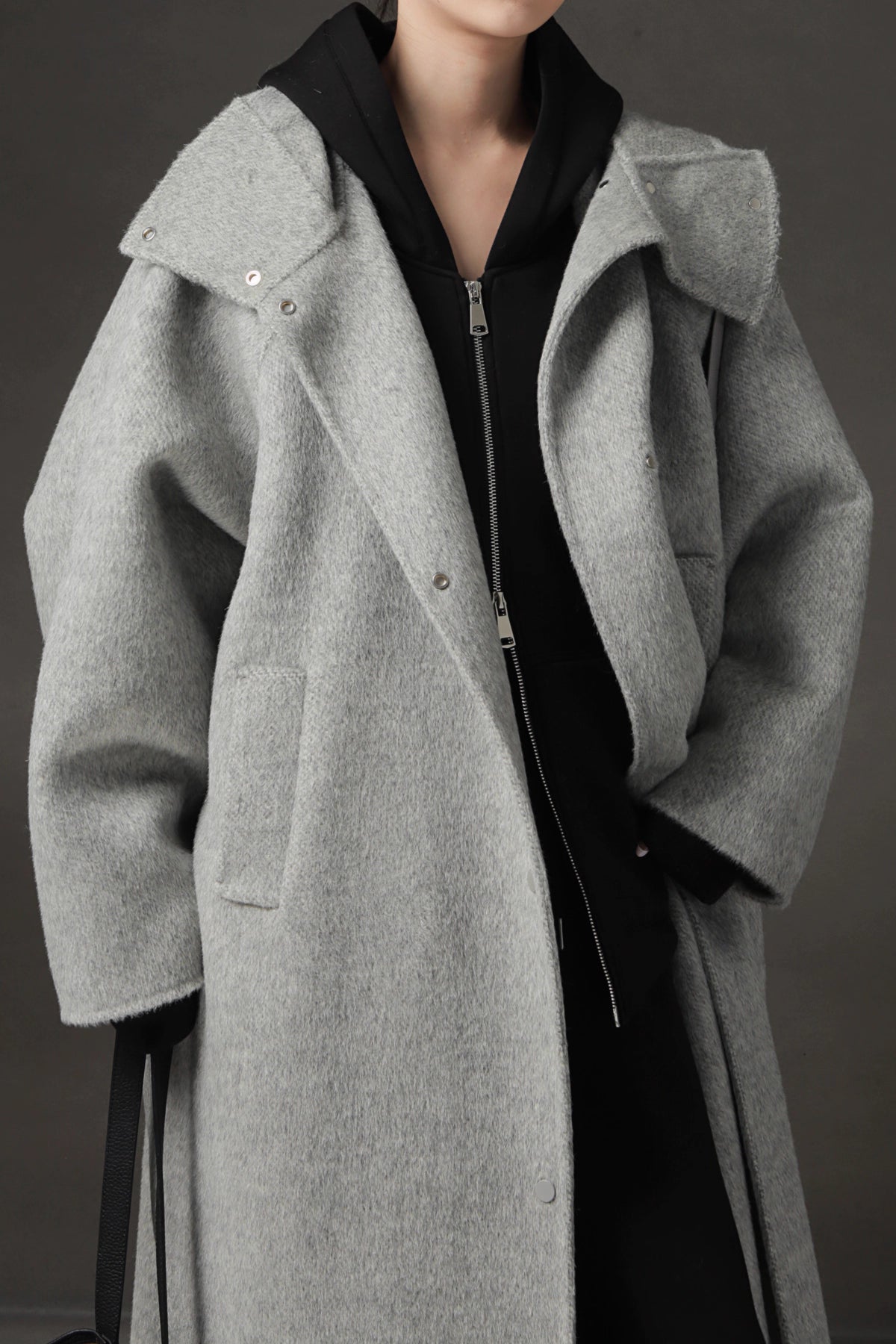 Hooded Alpaca Wool Long Coat