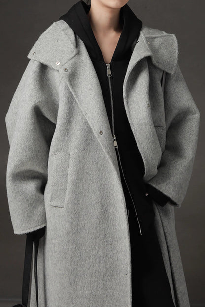 Hooded Alpaca Wool Long Coat