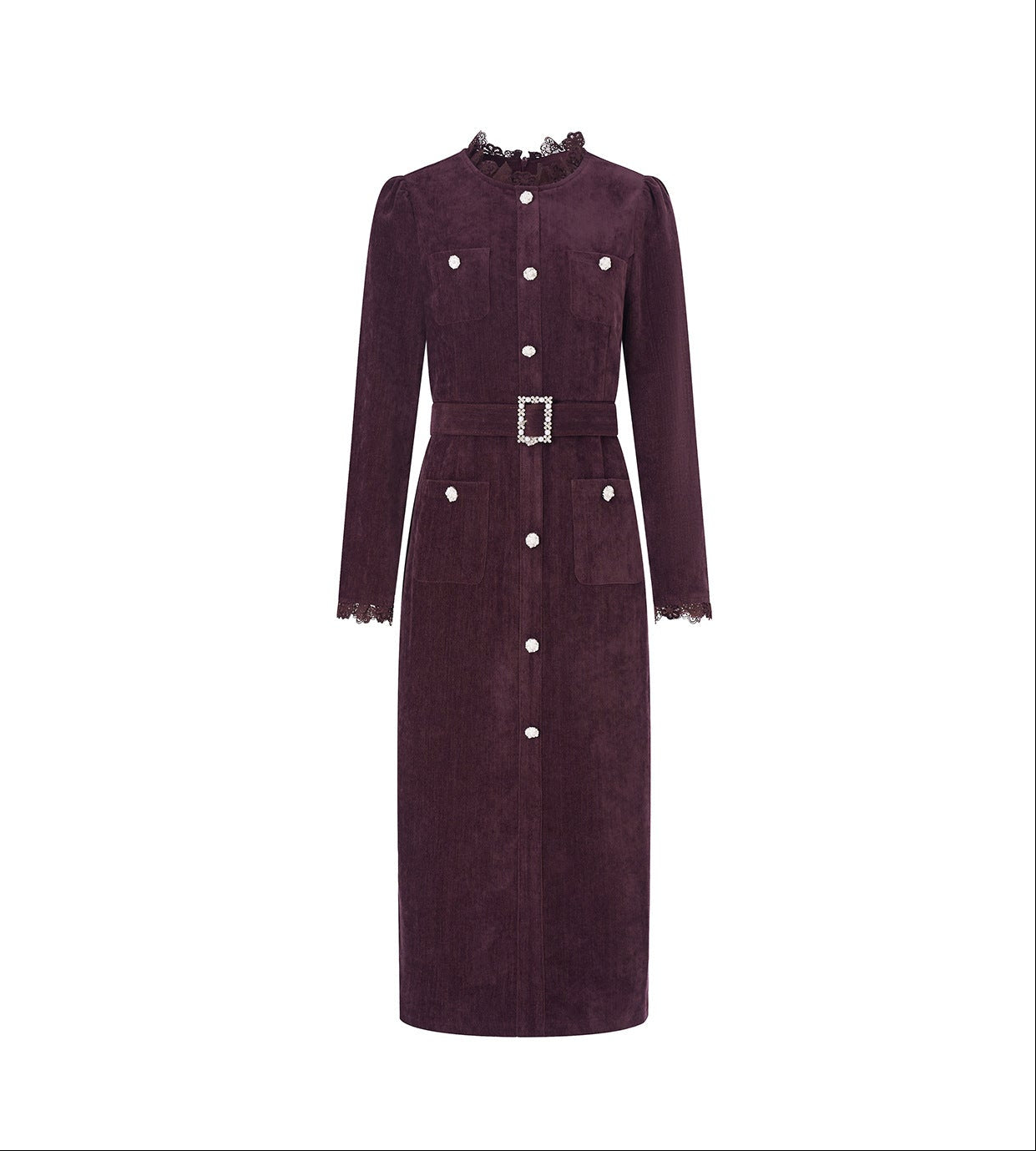 Cherry Plum Embroidered Chenille Midi Dress