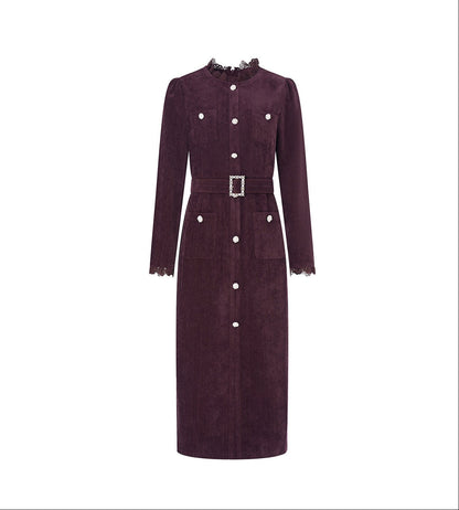 Cherry Plum Embroidered Chenille Midi Dress