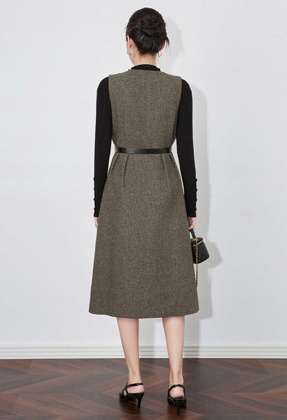 Retro Wool-Blend Vest Midi Dress + Knit Sweater Set