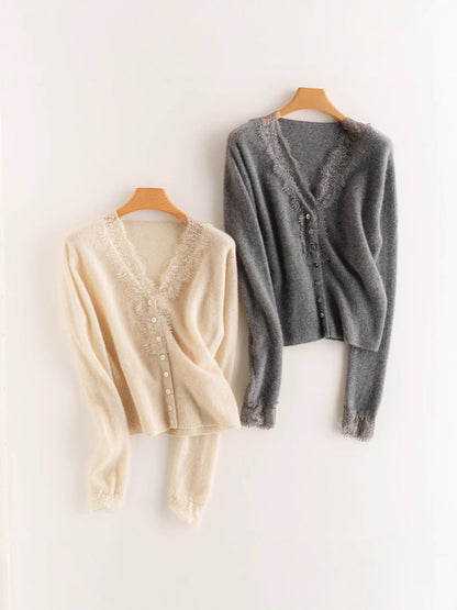 Lace-Trim Baby Cashmere Cardigan
