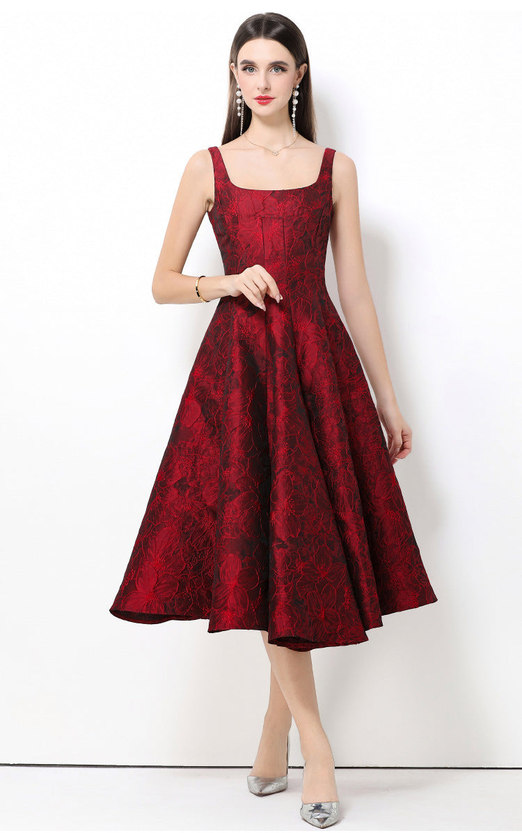 Rosé Lumière Jacquard Strap Maxi Dress