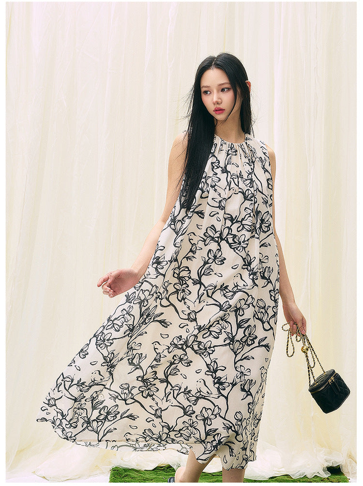 Black & White Printed Loose Fit Summer Dress
