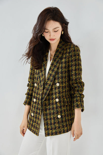 Yellow Tweed Textured Chic Blazer
