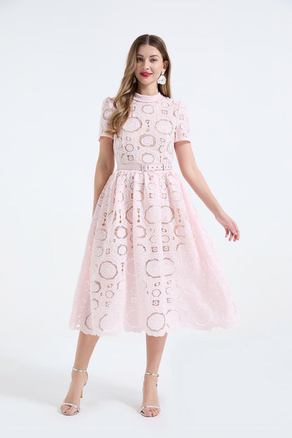 Elegant Lace Puff Maxi Dress
