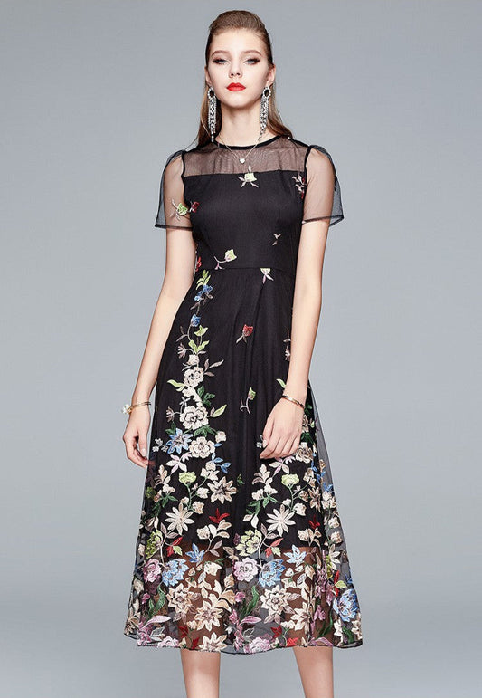 Elegant Summer Dress with Colorful Embroidery