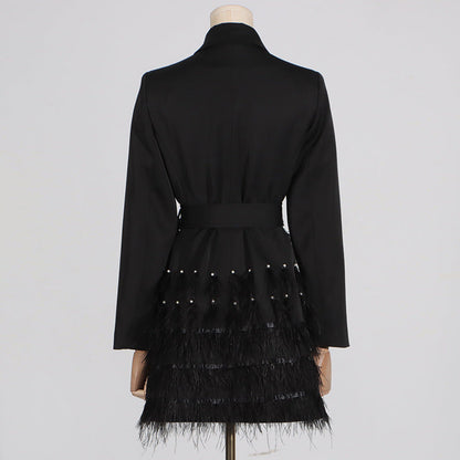 Elegant Sparkle Feather-Detail Mini Dress