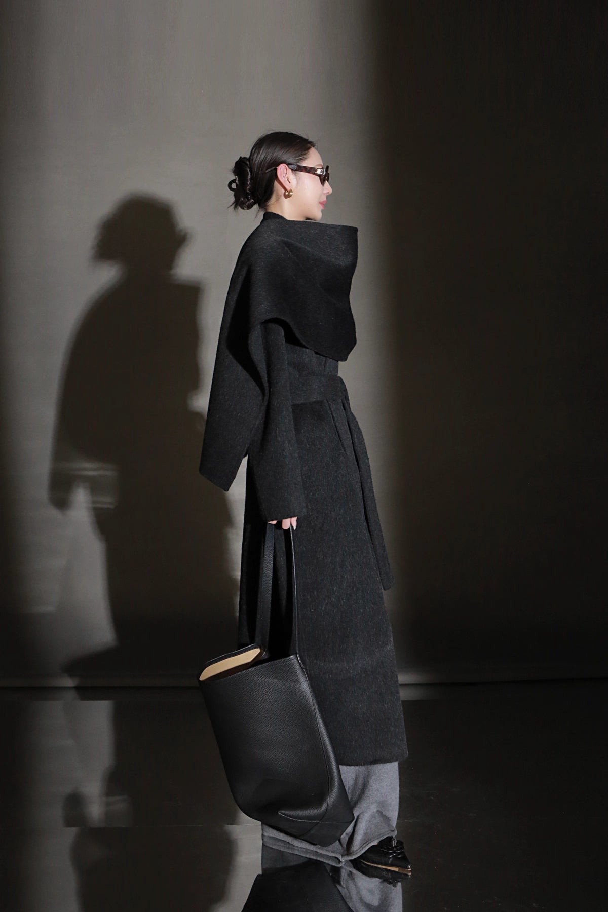 Luxury Lama Wool Blend Coat with Shawl Detail