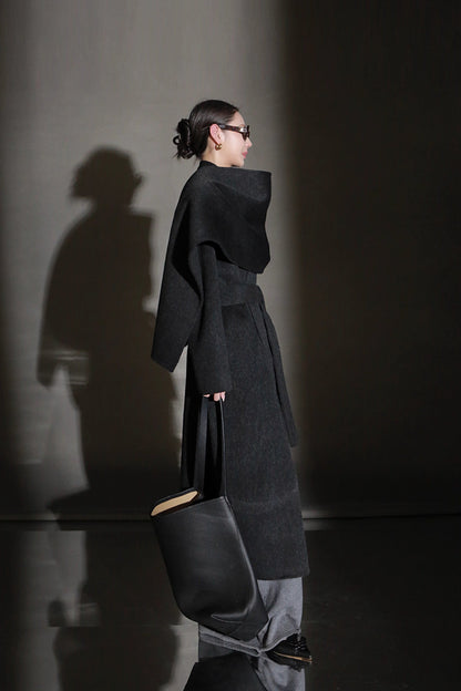 Luxury Lama Wool Blend Coat with Shawl Detail