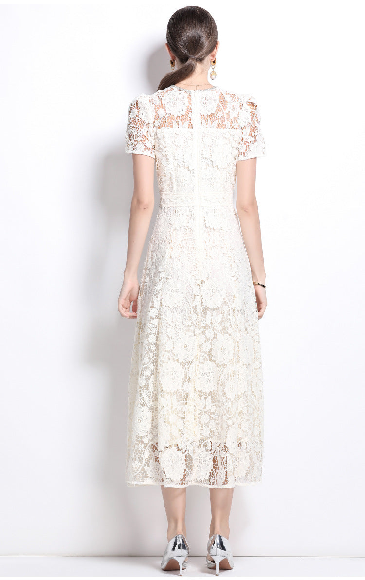 Lace Bow Detail French-Style Dress