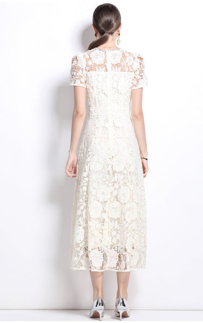 Lace Bow Detail French-Style Dress