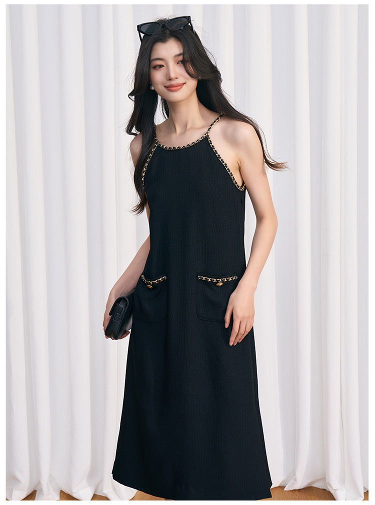 Noir Chain Strap Midi Dress
