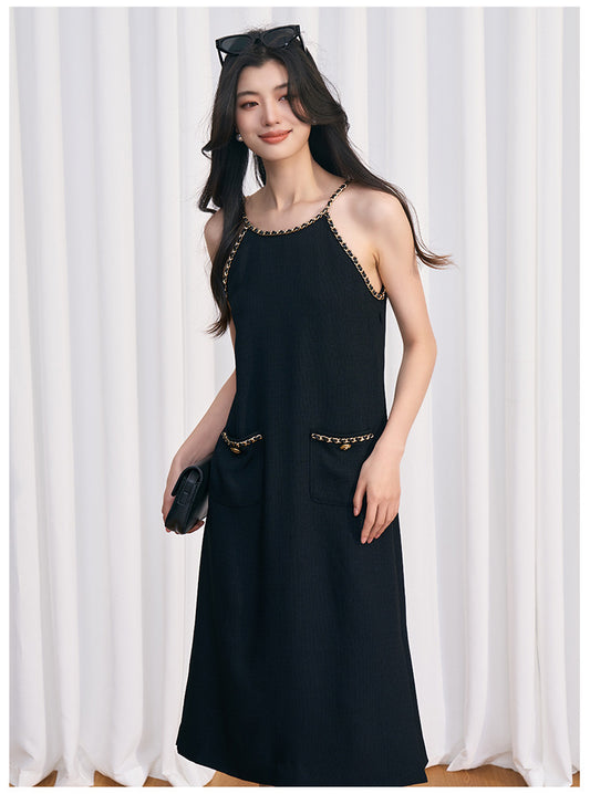 Noir Chain Strap Midi Dress