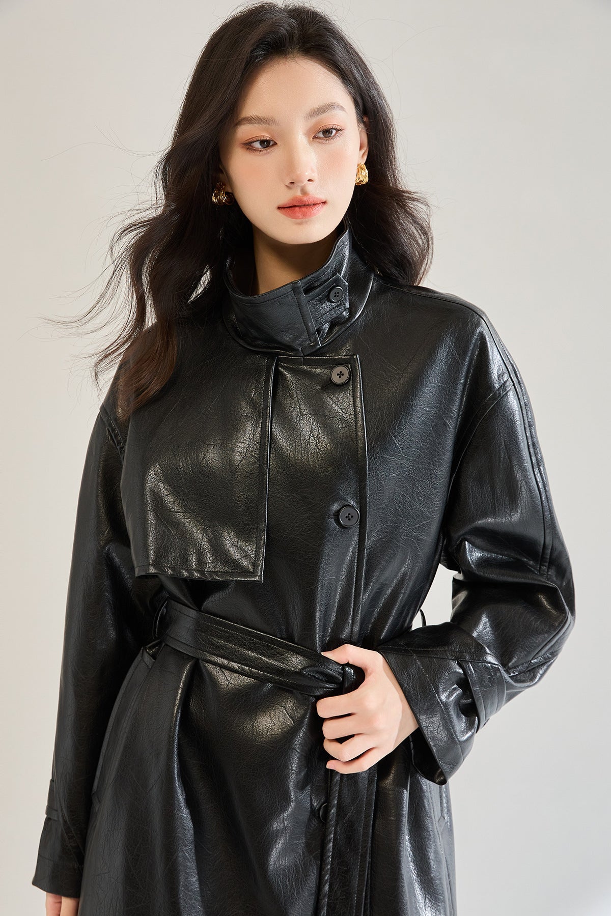 Retro Long Faux Leather Coat