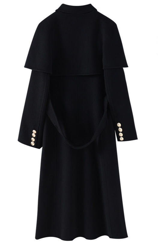 Hepburn Wool Coat with Detachable Shawl – Double-Faced 100% Wool