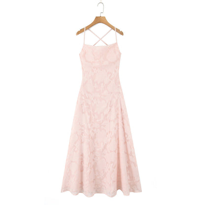 Strappy Backless Jacquard Maxi Dress