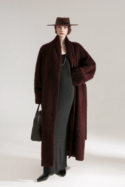 Luxury Tibetan Yak Wool Knit Coat – Belted Relaxed Fit