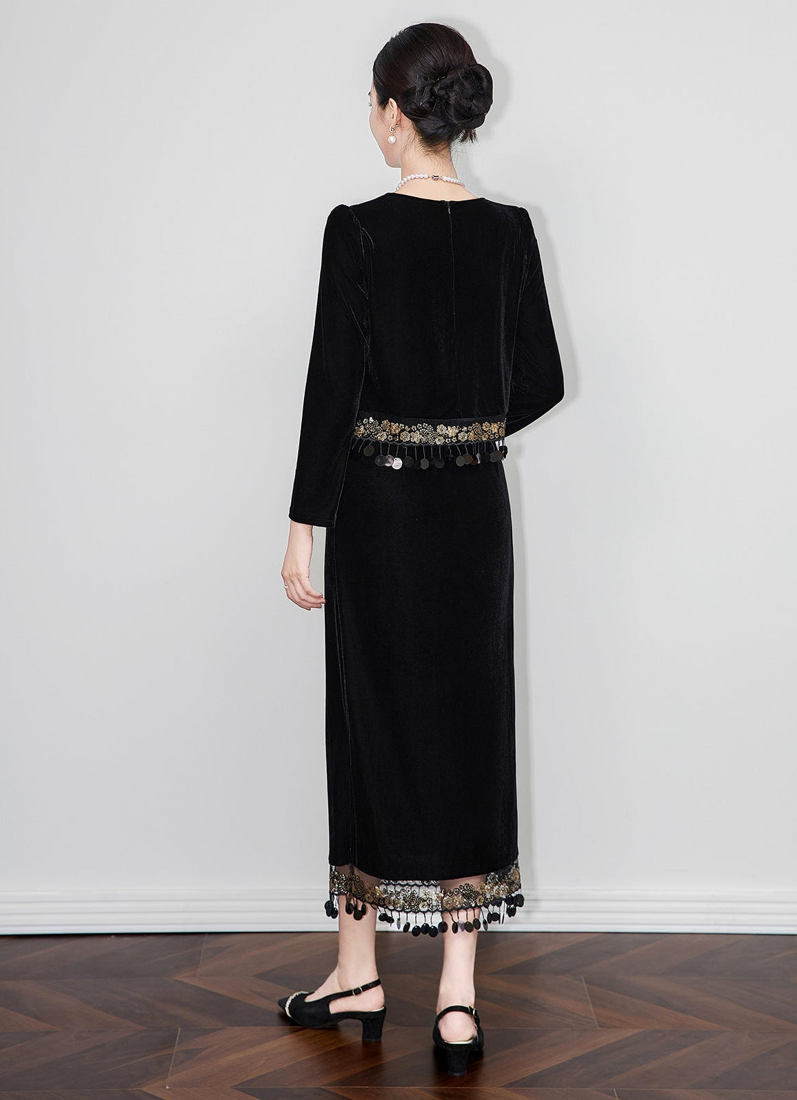 Velvet Fringe Detail Two-Piece Skirt & Top Set