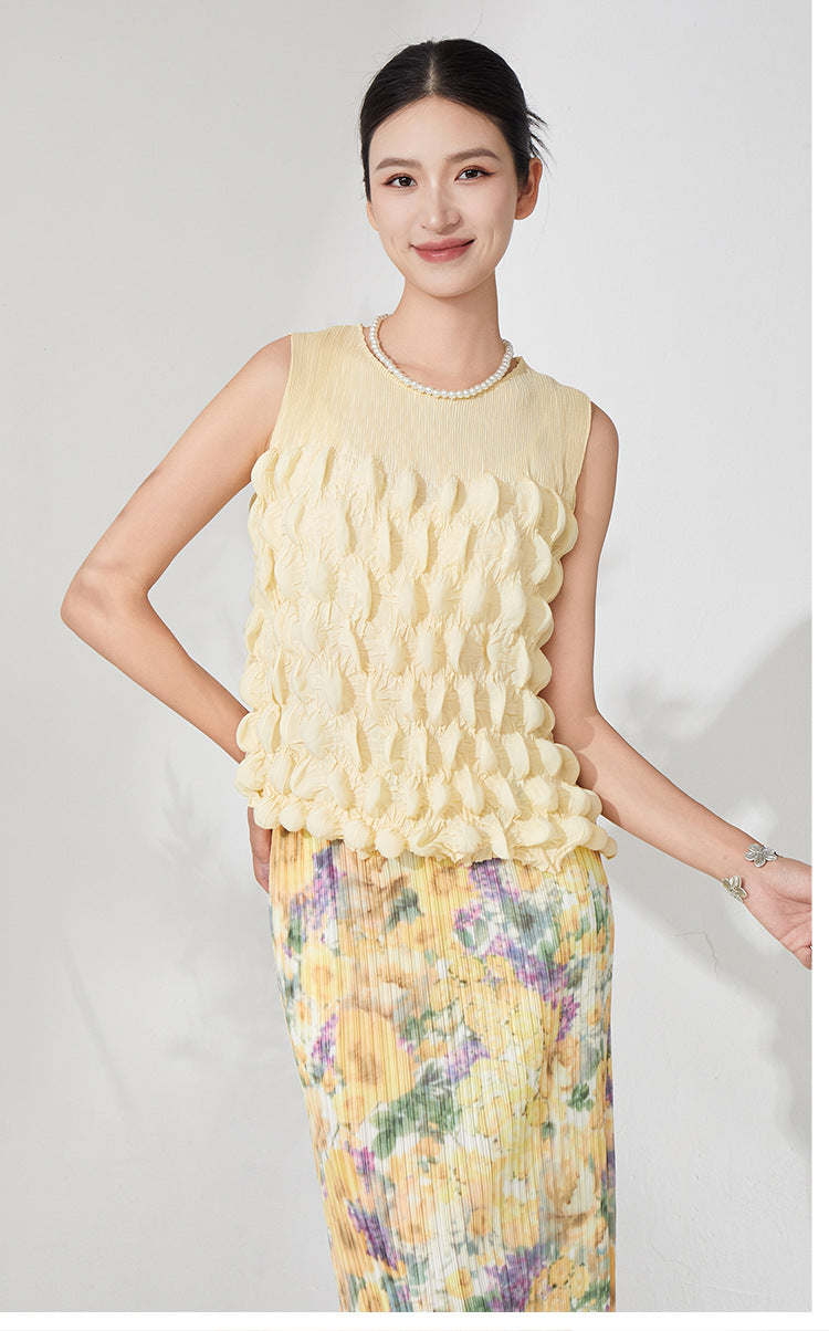 Floral Touch Two-Piece Set – Yellow Crop Top & Skirt
