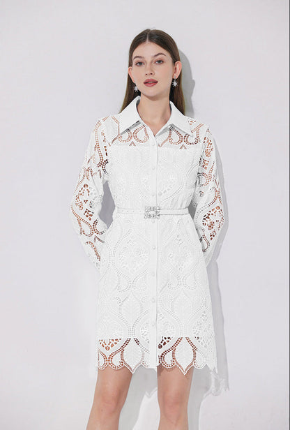 Modern Lace Polo Collar Dress