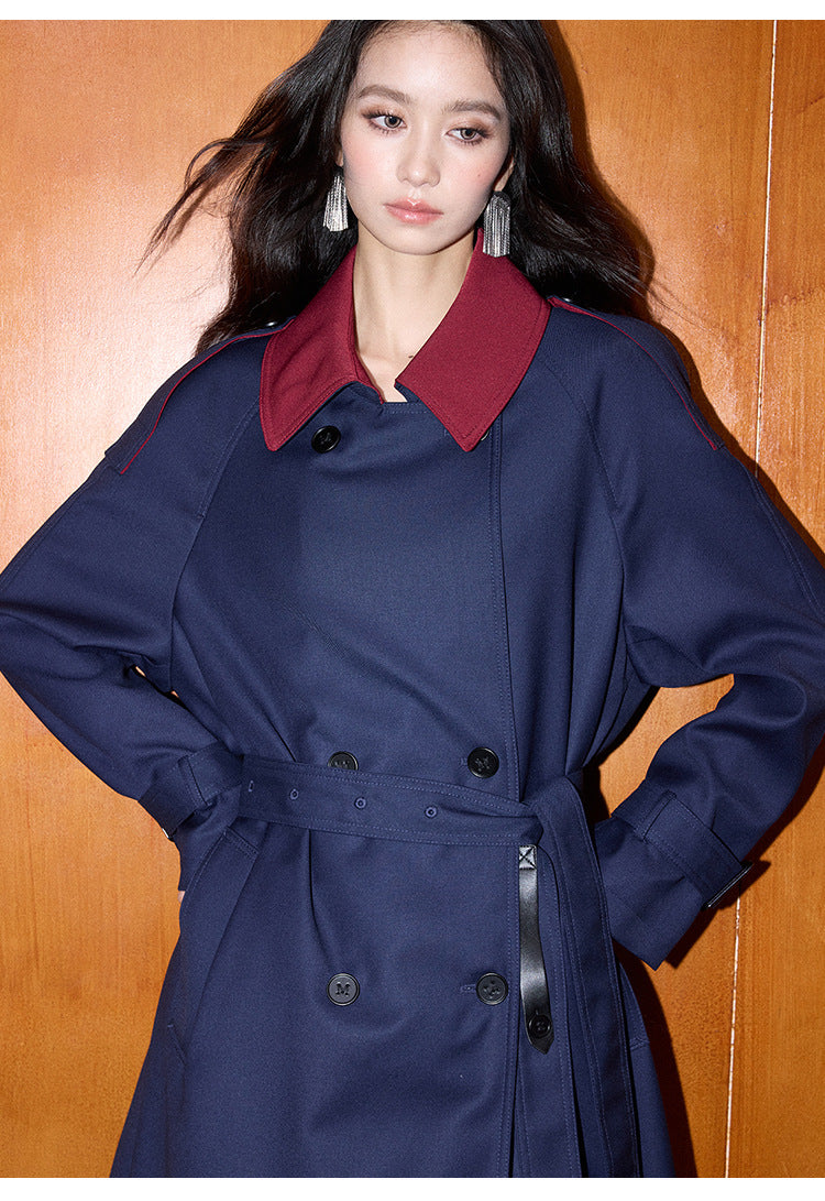 Contrast Detail Retro Mid-Length Loose Trench Coat