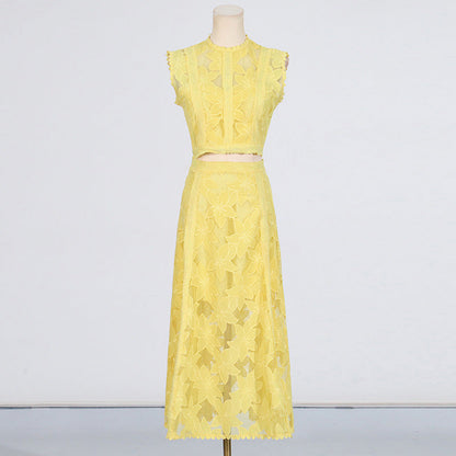 Embroidered Sleeveless Crop Top and Long Skirt Set
