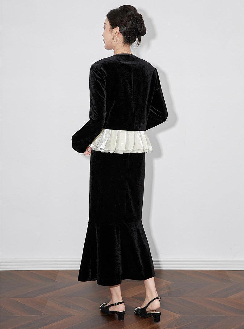 Velvet Elegance French Tailored Blazer & Mermaid Skirt Set