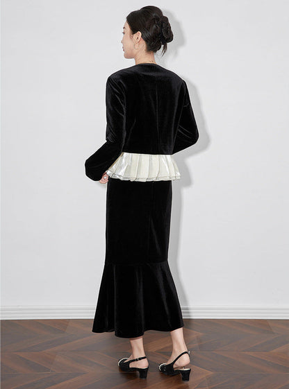 Velvet Elegance French Tailored Blazer & Mermaid Skirt Set