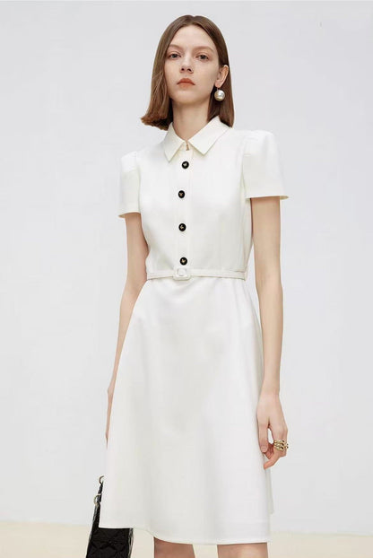 Ivory Midi Dress with Polo Collar