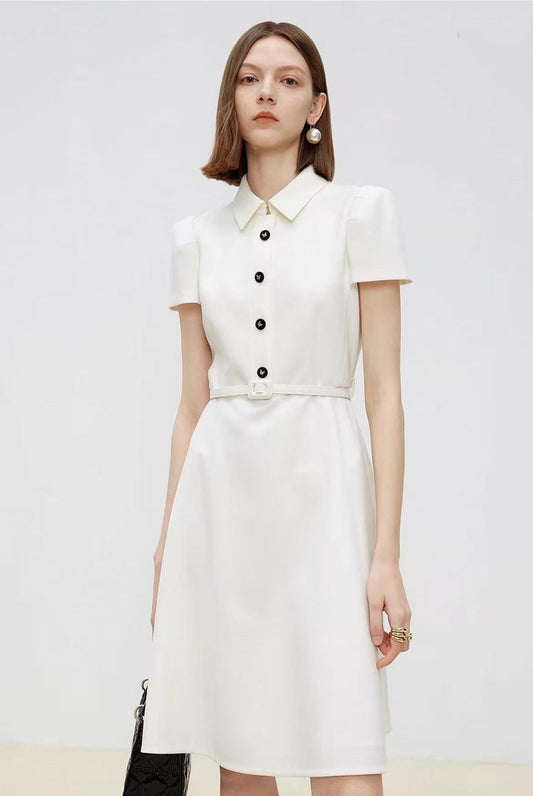 Ivory Midi Dress with Polo Collar