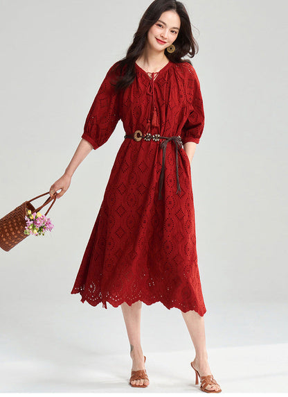 Boho Embroidered Cotton Maxi Dress