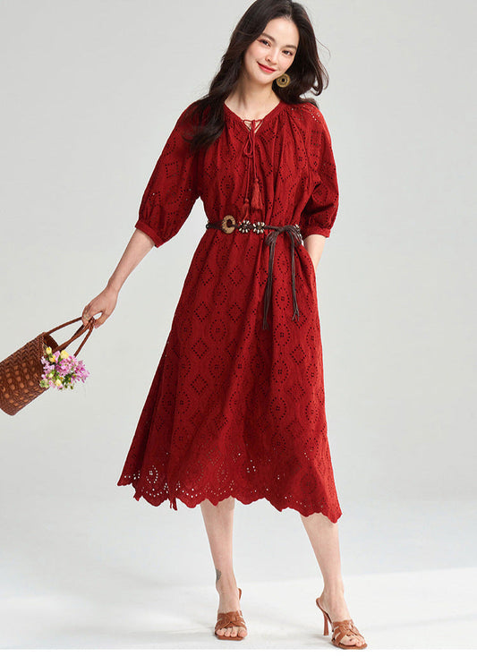 Boho Embroidered Cotton Maxi Dress