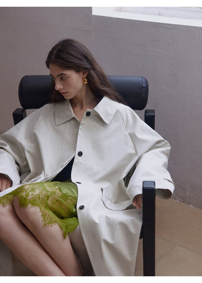 Minimalist Cotton-Blend Long Trench Coat