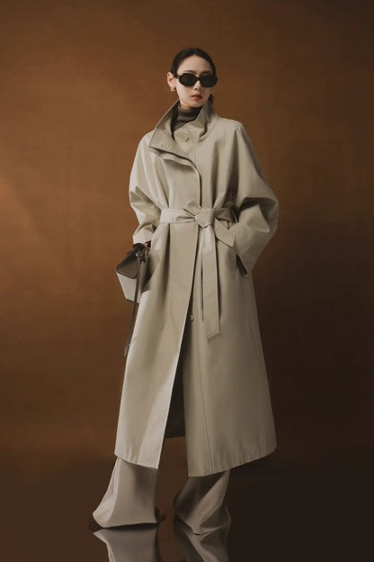 Draped Double-Breasted Tencel Trench Coat