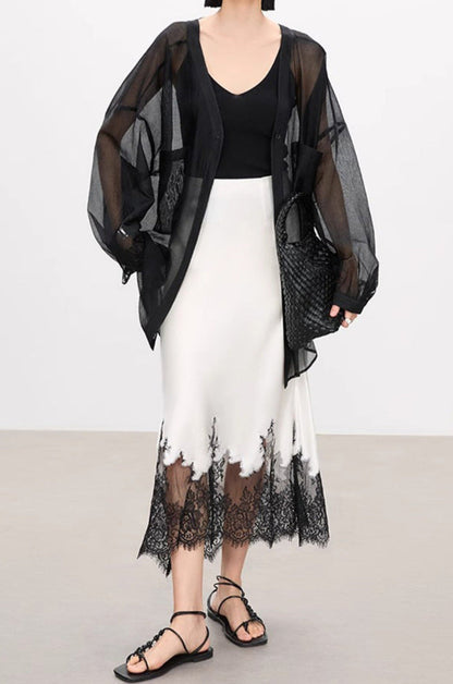 Lace-Trimmed Acetate Satin Maxi Skirt