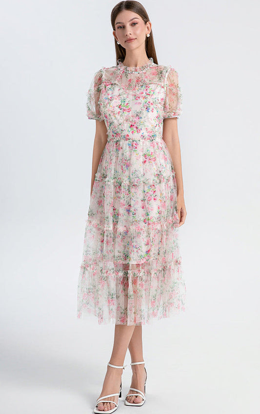 Floral Tulle Midi Dress