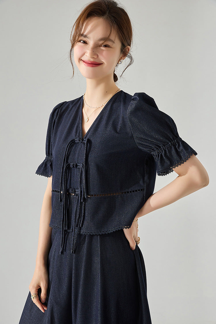Celeste Faux Denim Two-Piece Set