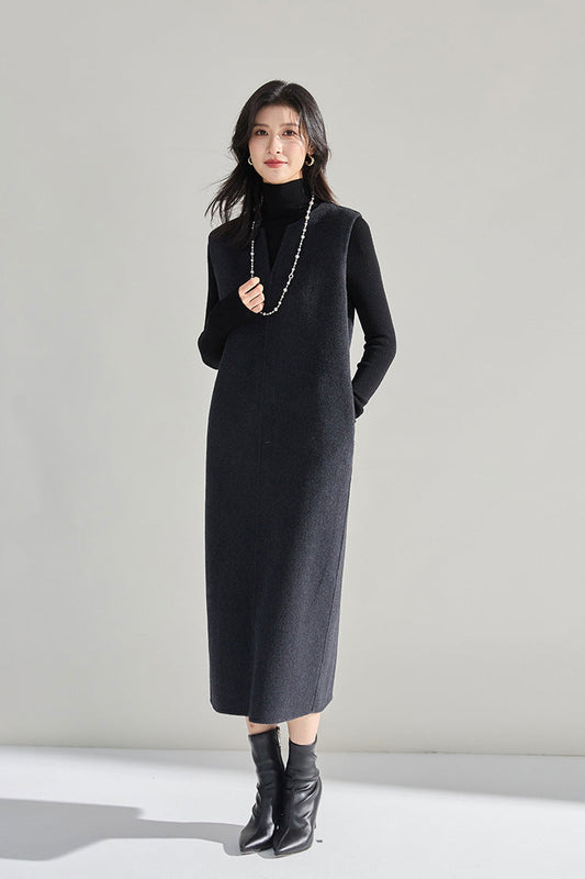 Double-Sided Cashmere Tencel Wool Sleeveless Dress – Short & Long Options