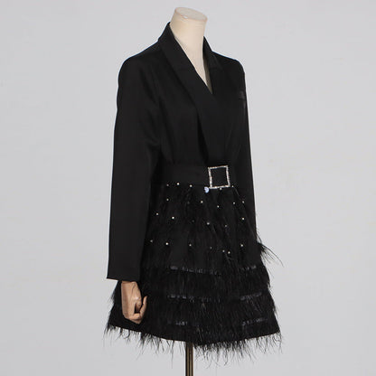 Elegant Sparkle Feather-Detail Mini Dress