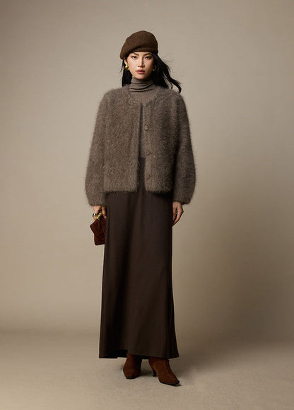 Luxury Wool-Blend Cropped Knit Jacket