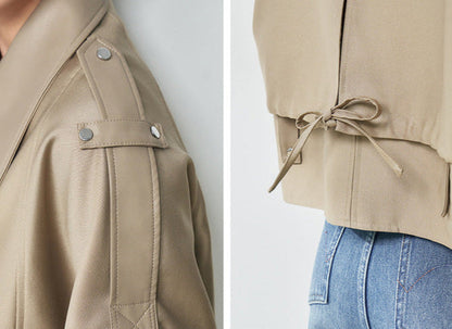 Western Style Oversized Cropped Faux Leather Jacket
