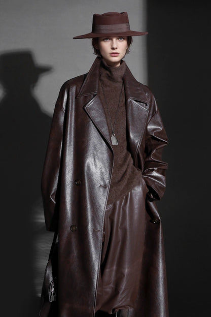 Luxury Genuine Sheepskin Trench Coat – Elegant & Timeless Design