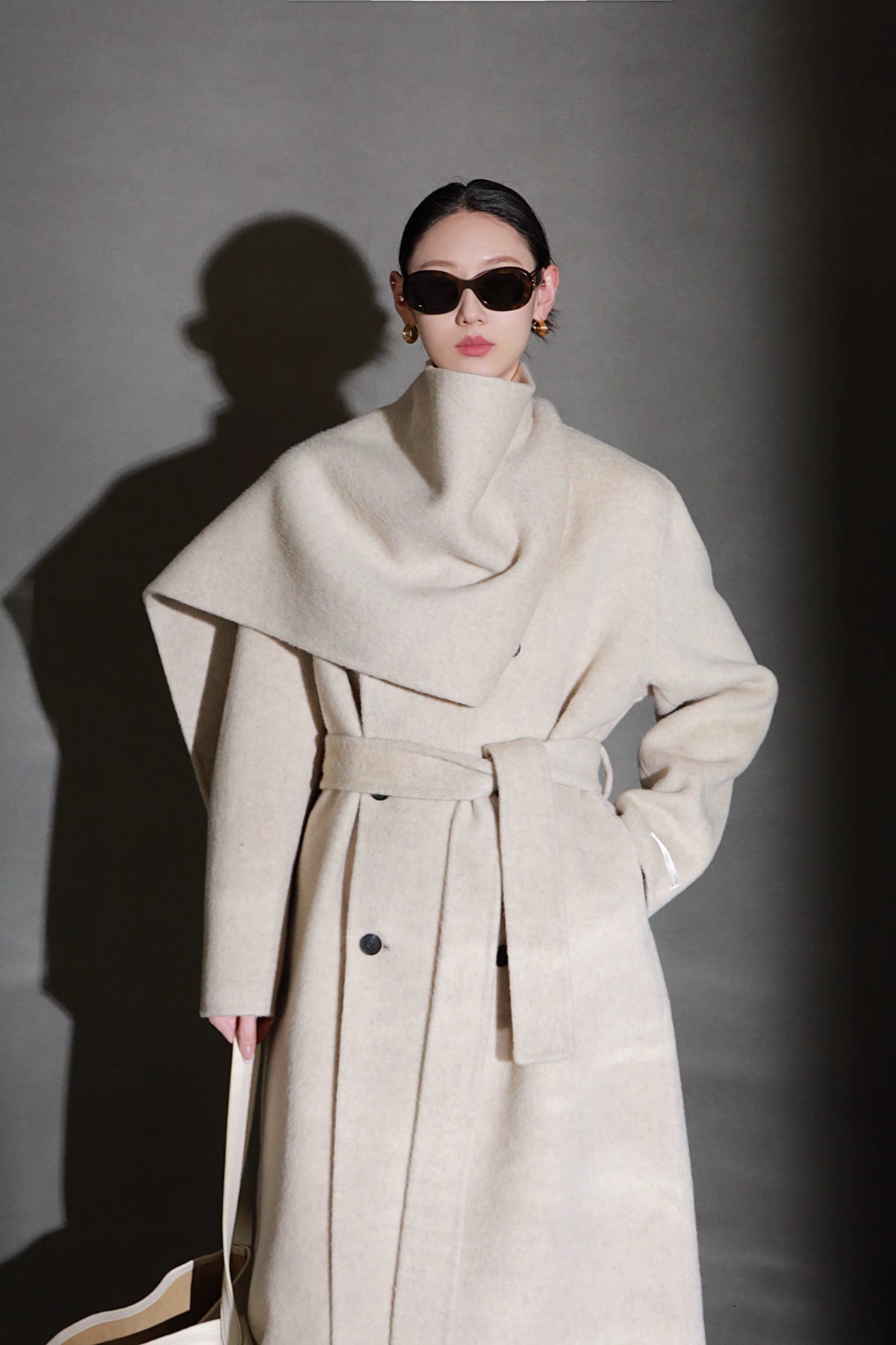 Luxury Lama Wool Blend Coat with Shawl Detail