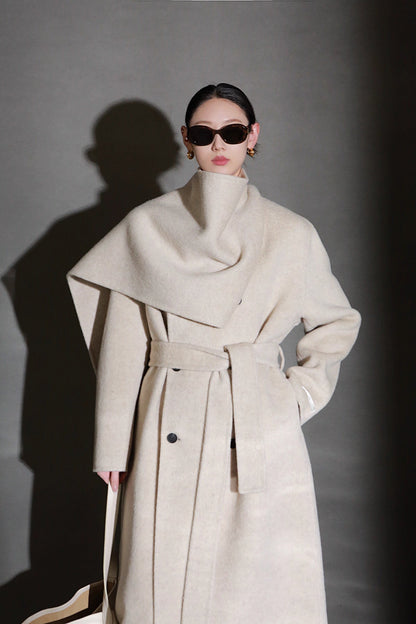 Luxury Lama Wool Blend Coat with Shawl Detail