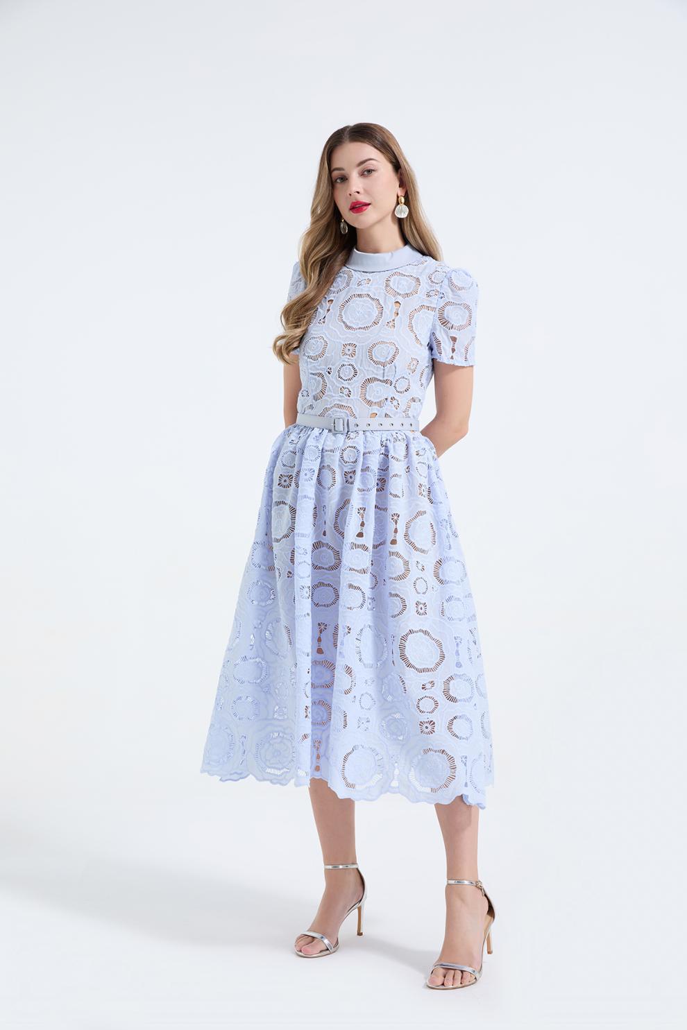 Elegant Lace Puff Maxi Dress