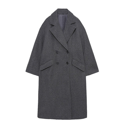 Double-Breasted Cotton Blend Long Coat – Relaxed Fit, Lightweight Warmth