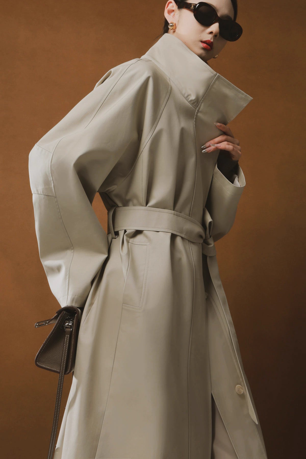 Draped Double-Breasted Tencel Trench Coat