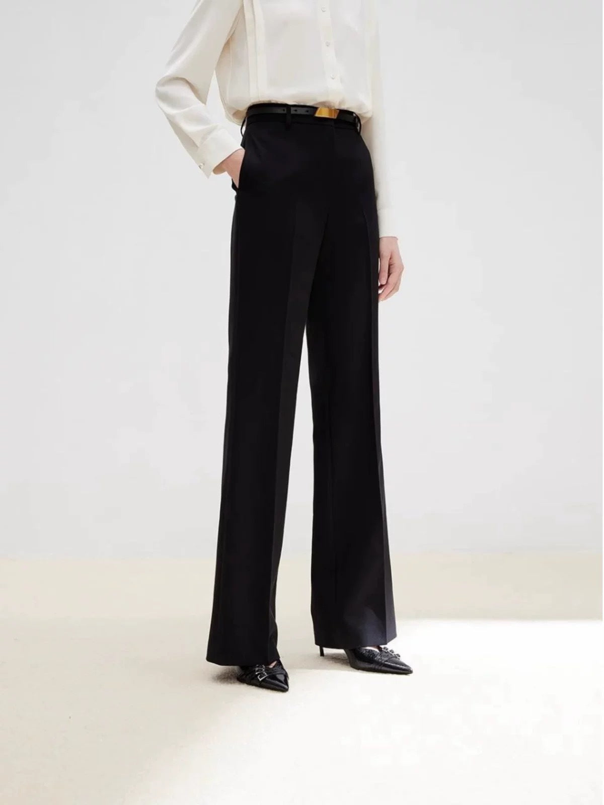 Elegant Black Straight-Leg Dress Pants – D'FINE