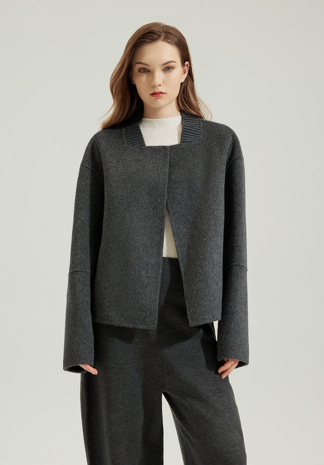 Alpaca Wool Knit-Collar Coat